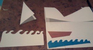 Открытка своими руками из бумаги: "Кораблик на море" шаг 4