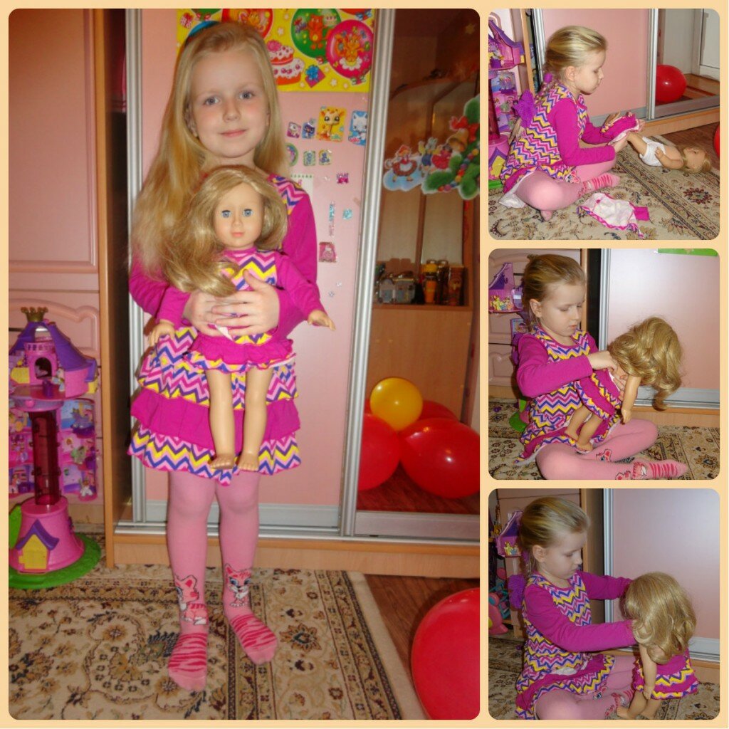 Олеся одевает новую куклу
