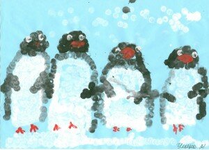рисунок пальчиками пингвины